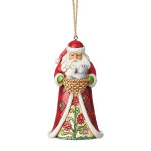 Jim Shore Heartwood Creek Santa with Cat in Basket Hanging Ornament, SKU 6003357