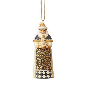 Jim Shore Heartwood Creek Black and Gold Santa with Tree Ornament, SKU 6004205