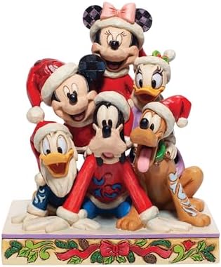 Jim Shore Piled High with Holiday Cheer Mickey and Friends figurine front view