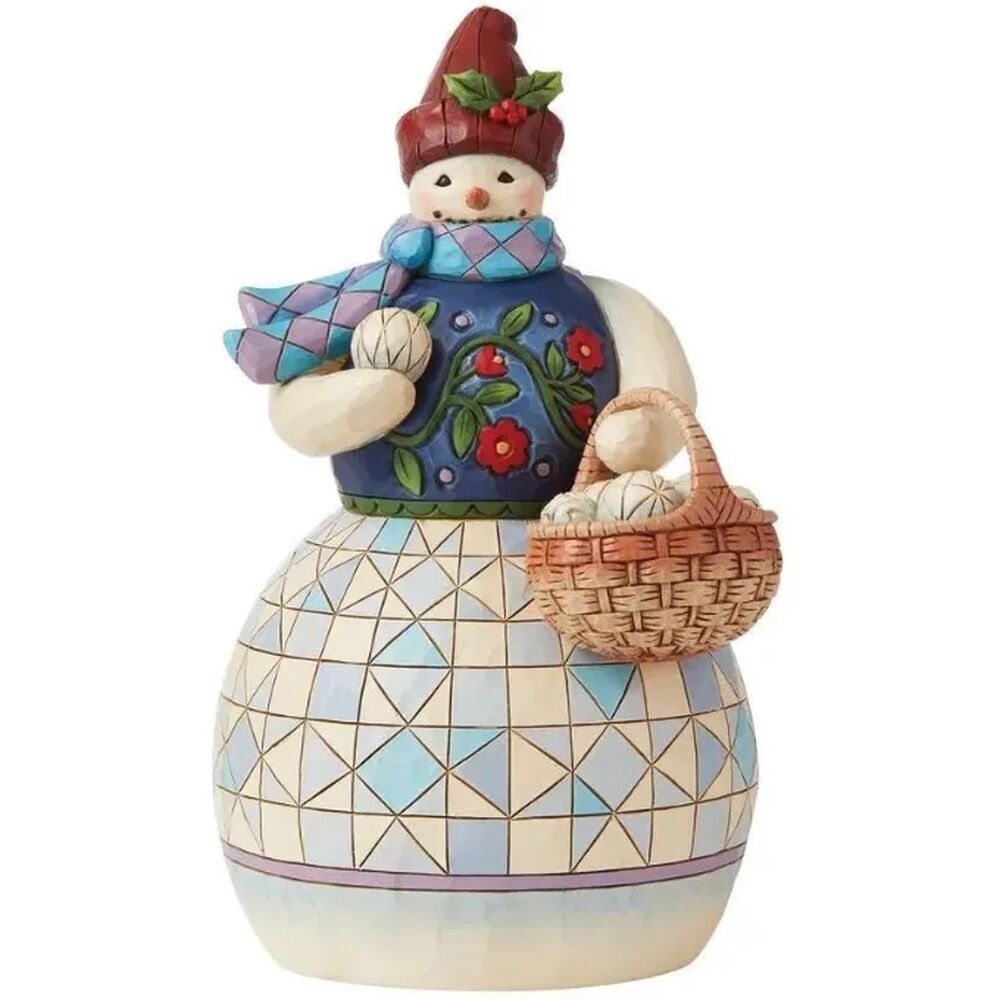 Jim Shore Heartwood Creek Snowman with Basket of Snowballs front view