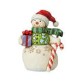 Jim Shore Heartwood Creek Snowman with Gift and Candy Cane Mini Figurine, SKU 6009009