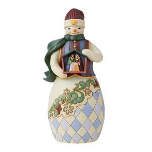Jim Shore Heartwood Creek Snowman Holding Nativity Stable Figurine, SKU 6009402