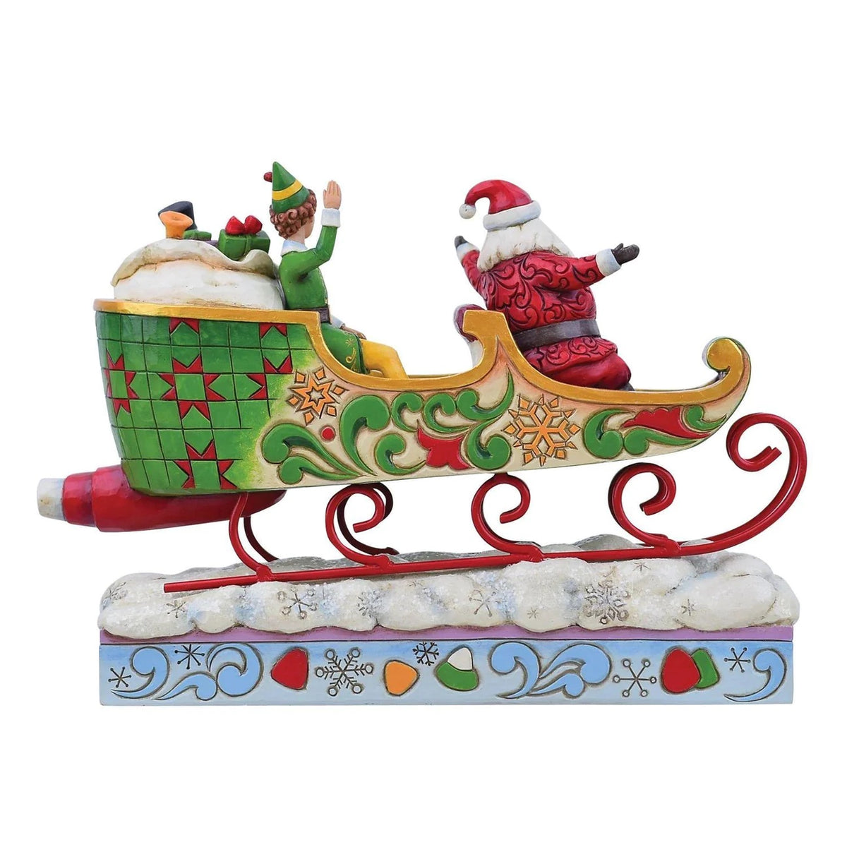 Jim Shore Buddy the Elf and Santa in Sleigh alternate view - SKU 6013938