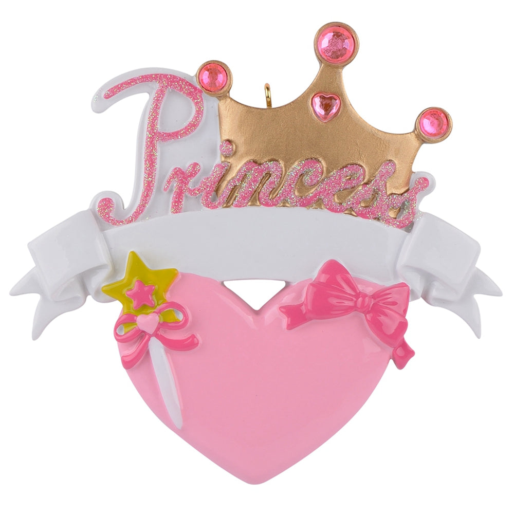 Maxora Princess Crown personalised Christmas ornament in pink and gold – SKU PR112P