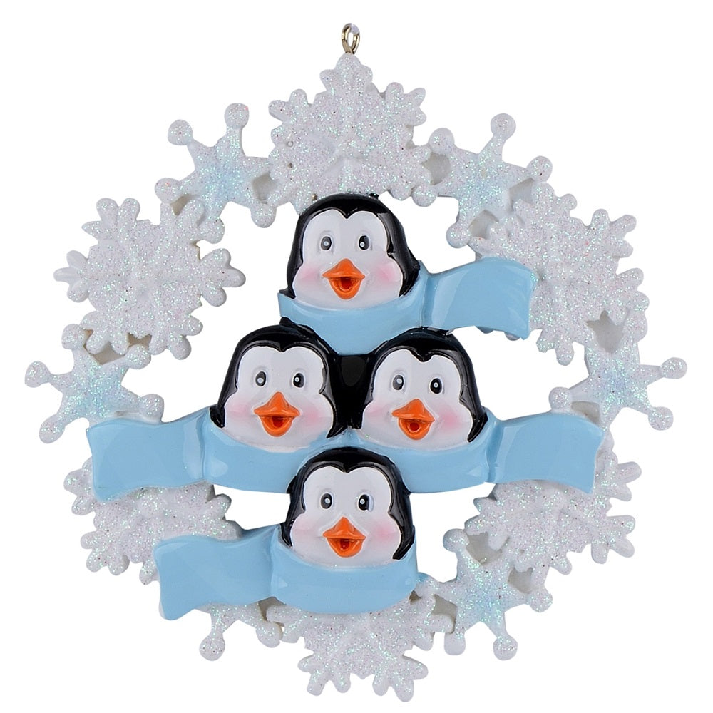 Maxora Penguin with Snowflake Family of 4 Personalised Ornament – Maxora
