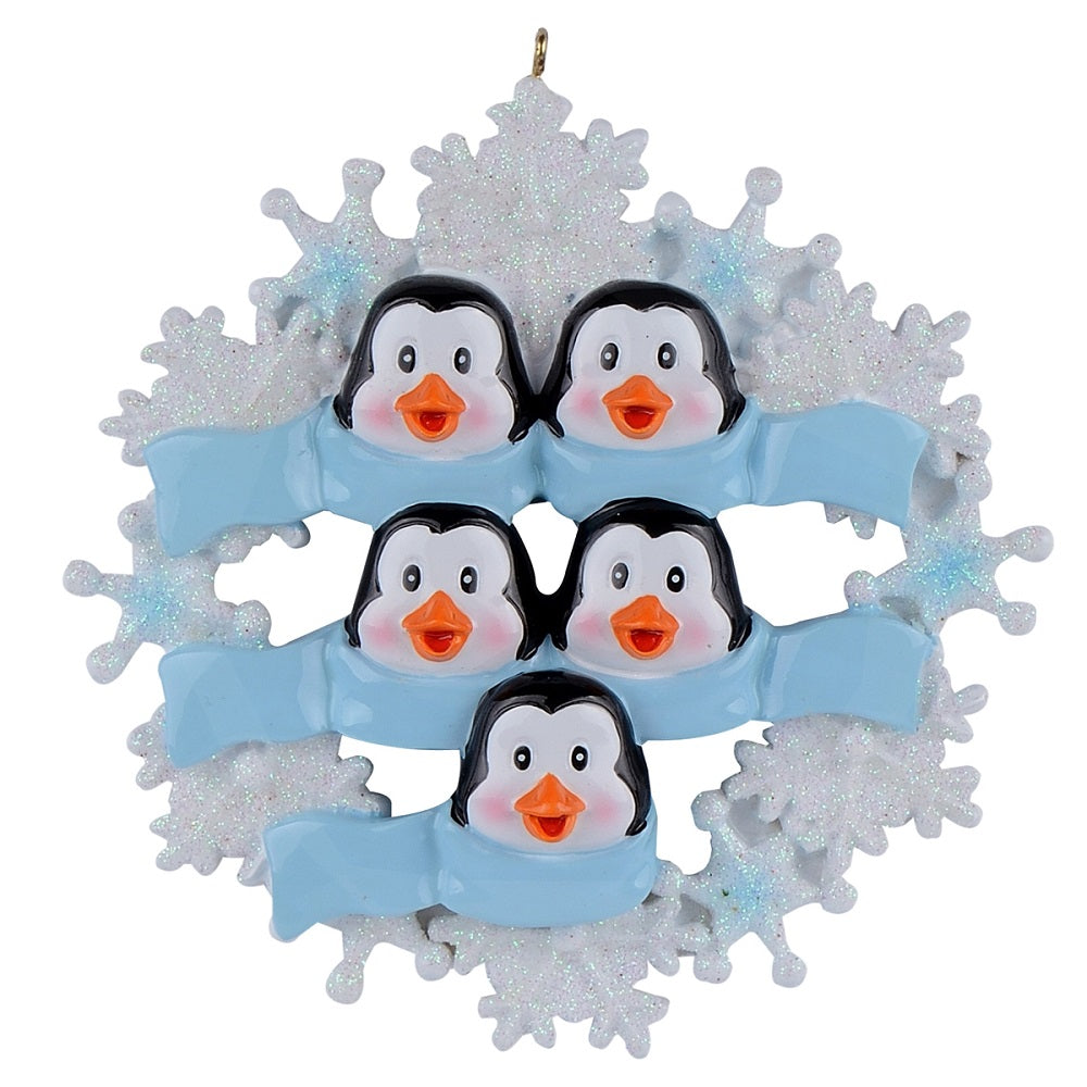Maxora Penguin with Snowflake Family of 5 personalised Christmas ornament – SKU PR271-5