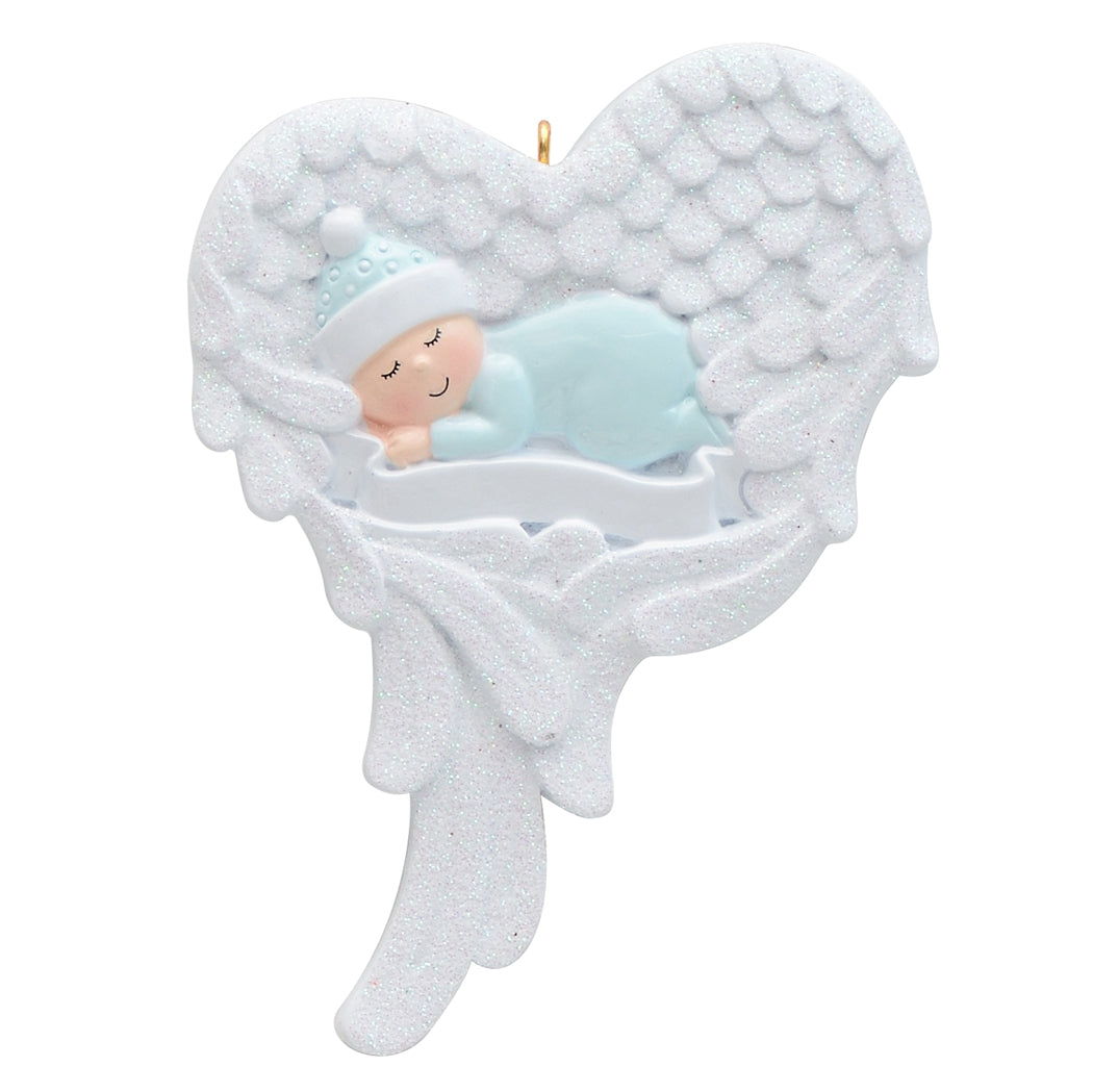 Baby with Angel Wings - Blue Personalised Ornament
