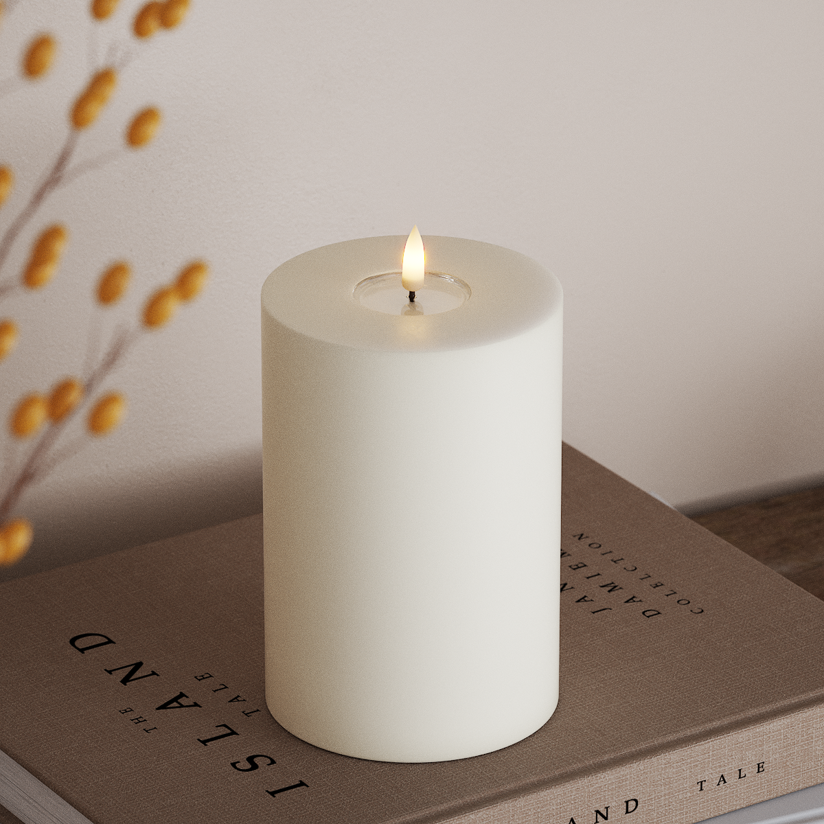 Deluxe Homeart Real Flame LED Pillar Candle, White, 10 × 15 cm - additional view 2