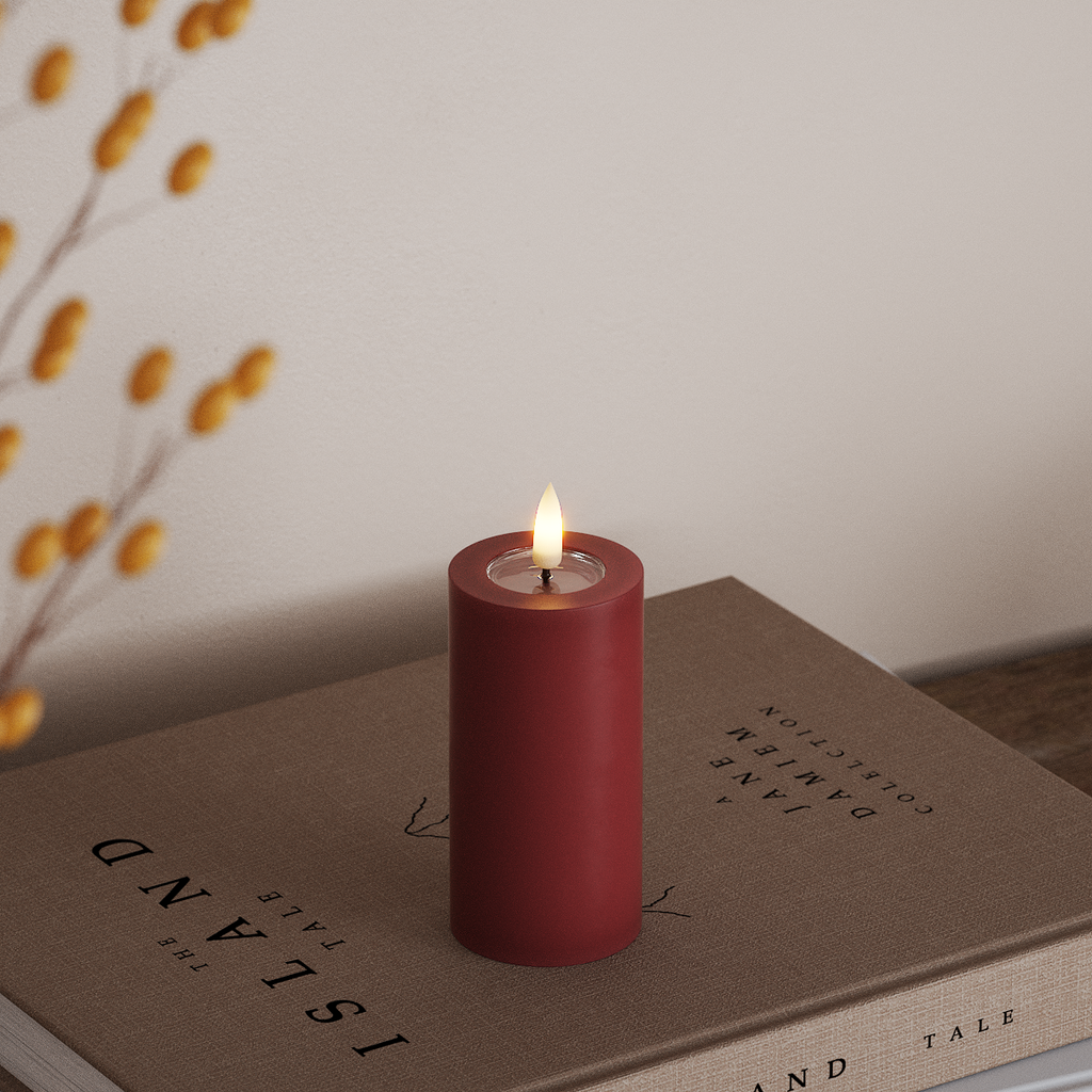 Deluxe Homeart Real Flame LED Pillar Candle, Bordeaux, 5 × 10 cm - additional view 2