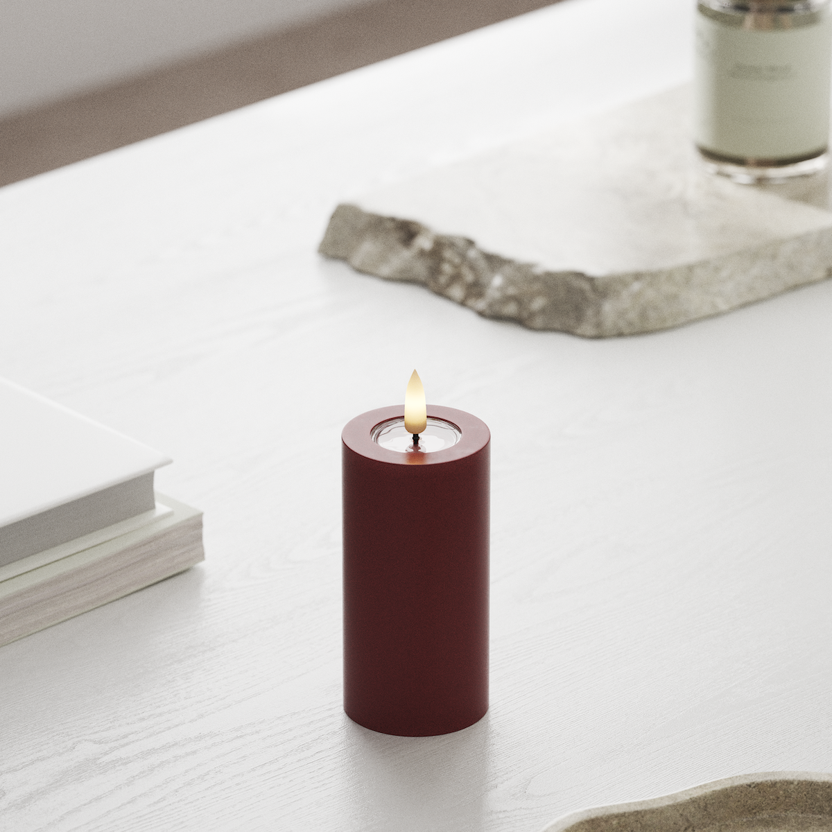 Deluxe Homeart Real Flame LED Pillar Candle, Bordeaux, 5 × 10 cm - additional view 3