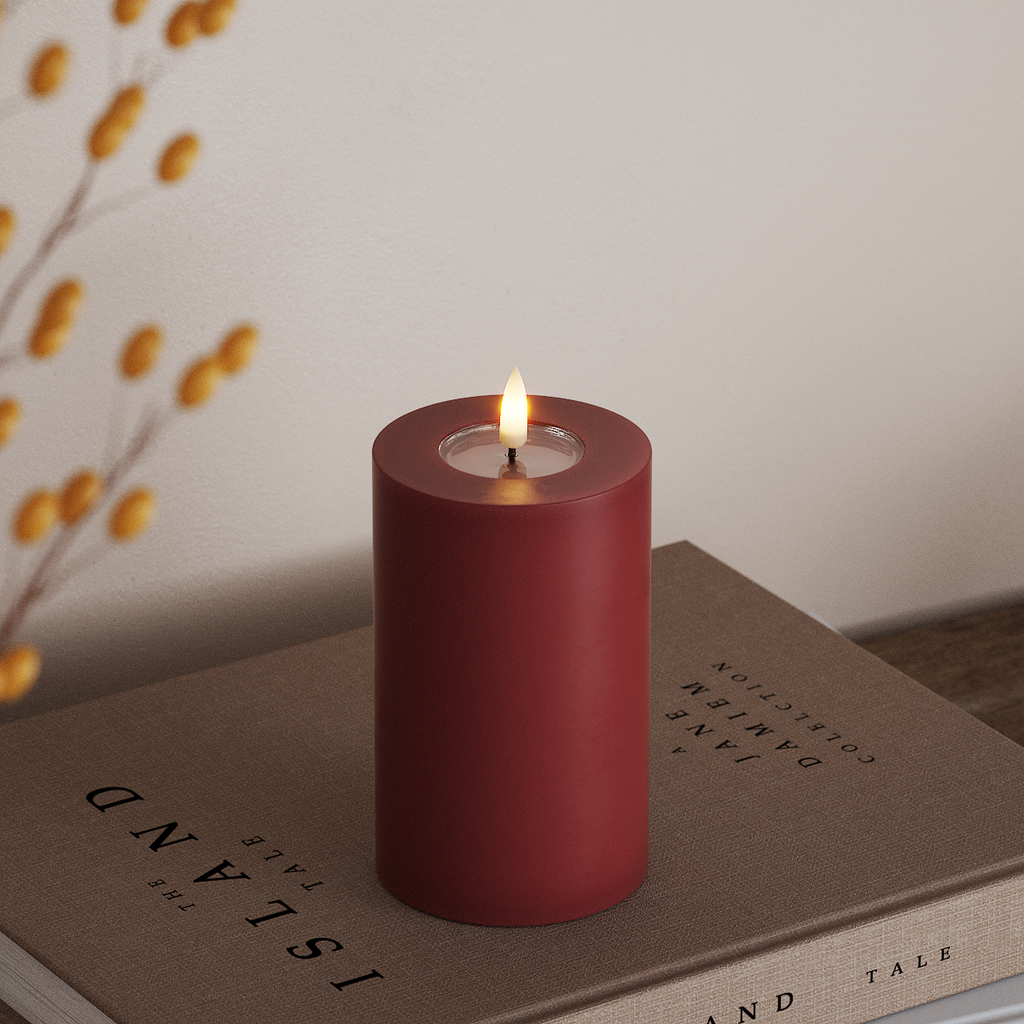 Deluxe Homeart Real Flame LED Pillar Candle, Bordeaux, 7.5 × 12.5 cm - additional view 2