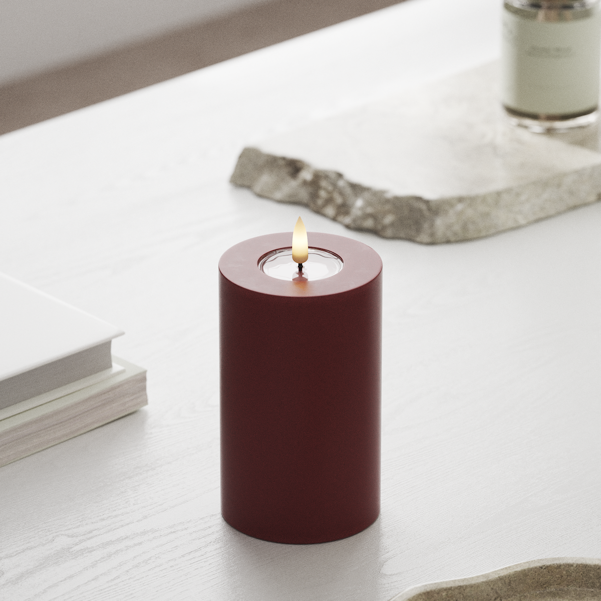 Deluxe Homeart Real Flame LED Pillar Candle, Bordeaux, 7.5 × 12.5 cm - additional view 3
