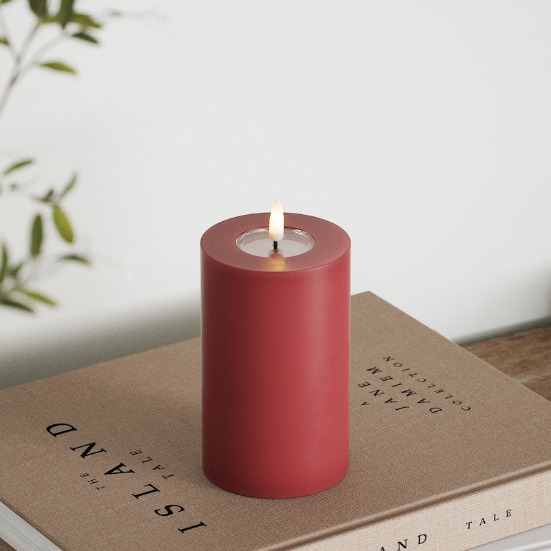 Deluxe Homeart Real Flame LED Pillar Candle, Bordeaux, 7.5 × 12.5 cm - additional view 4