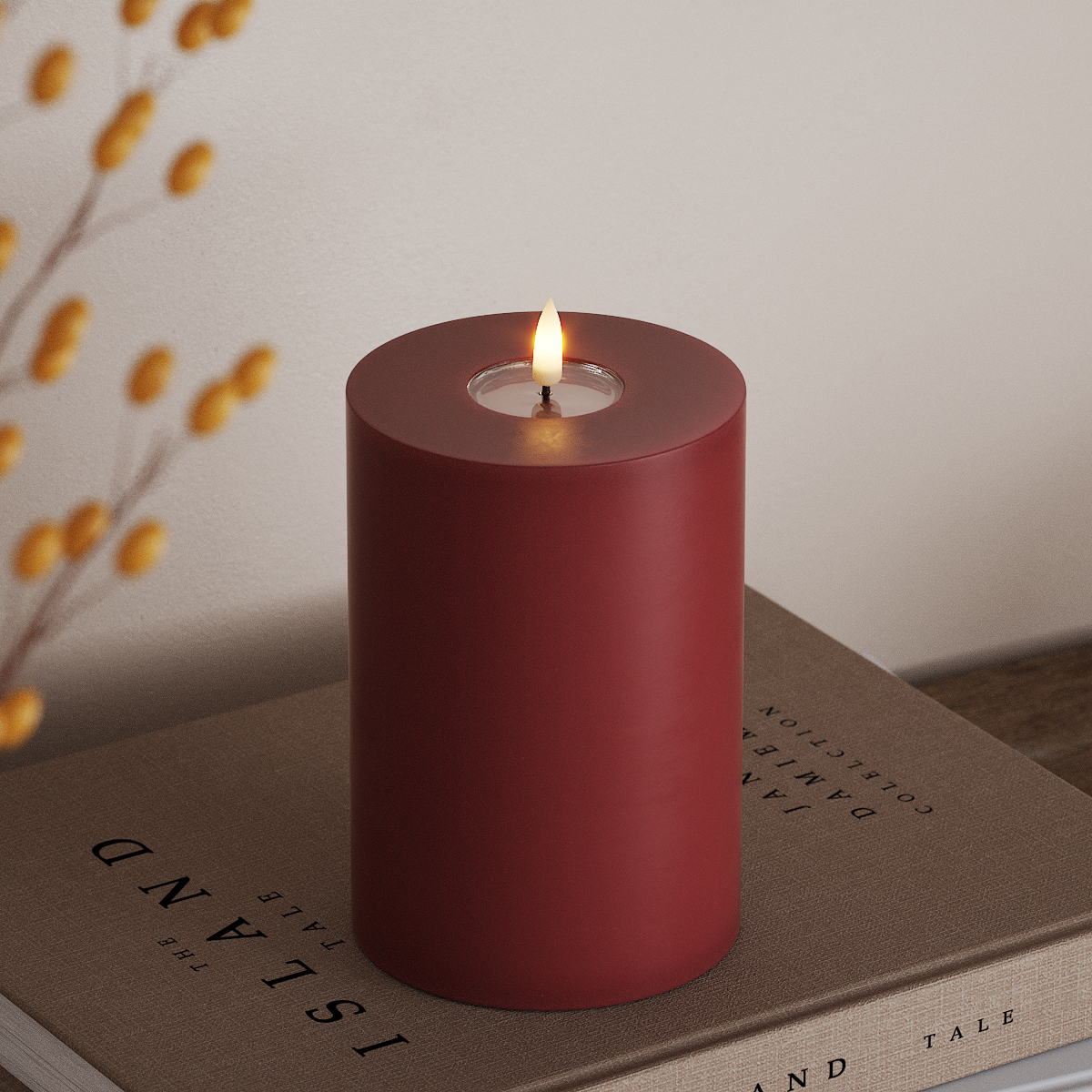 Deluxe Homeart Real Flame LED Pillar Candle, Bordeaux, 10 × 15 cm - additional view 2