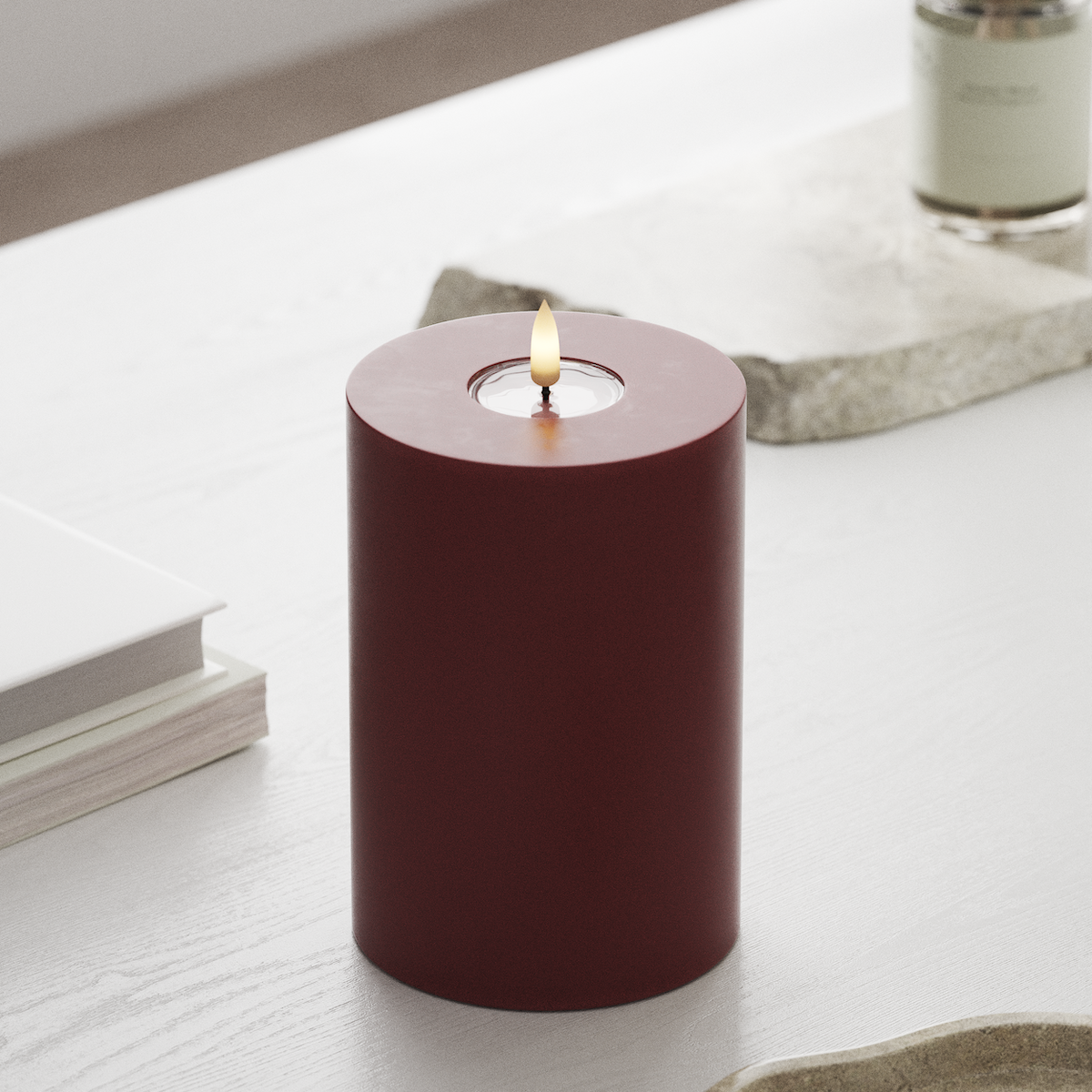 Deluxe Homeart Real Flame LED Pillar Candle, Bordeaux, 10 × 15 cm - additional view 3