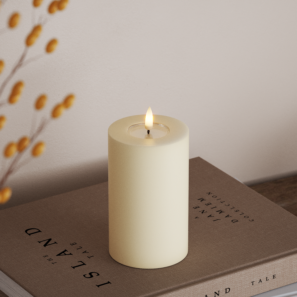 Deluxe Homeart Real Flame LED Pillar Candle, Cream, 7.5 × 12.5 cm - additional view 2