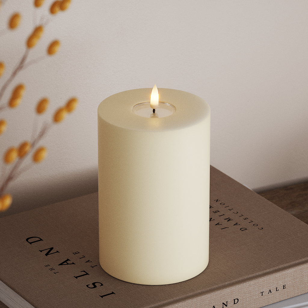 Deluxe Homeart Real Flame LED Pillar Candle, Cream, 10 × 15 cm - additional view 2