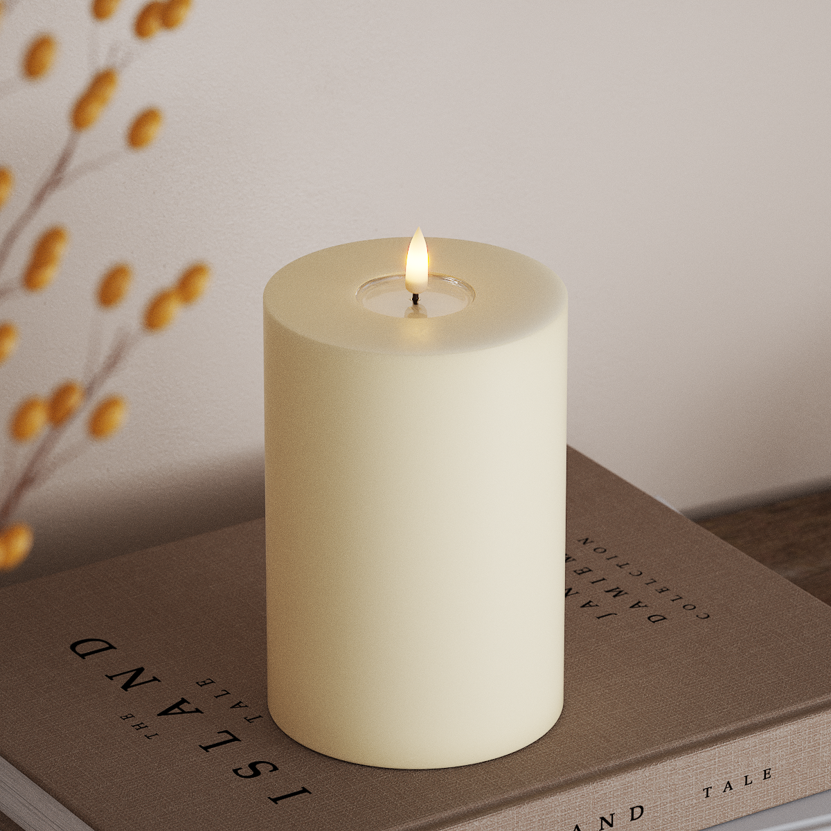 Deluxe Homeart Real Flame LED Pillar Candle, Cream, 10 × 15 cm - additional view 2
