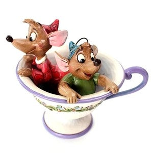 Jim Shore Disney Traditions Jaq and Gus in Tea Cup Figurine. Original Whitehill supplier product photograph.