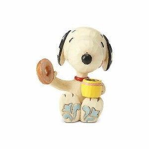 Jim Shore Peanuts Snoopy Donut and Coffee Mini Figurine. Original supplier product photograph.