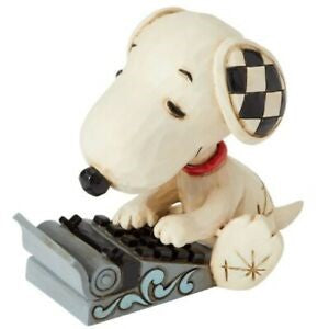 Jim Shore Peanuts Snoopy Typing Mini Figurine. Original supplier product photograph.