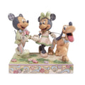 Jim Shore Disney Traditions White Woodland Mickey, Minnie and Pluto Figurine. Original Whitehill supplier product photograph.