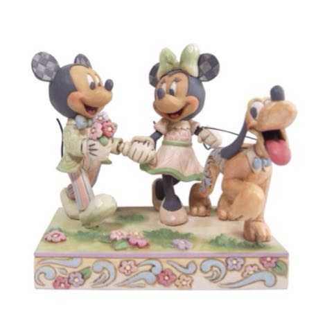Jim Shore Disney Traditions White Woodland Mickey, Minnie and Pluto Figurine. Original Whitehill supplier product photograph.