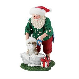 Possible Dreams Santa and His Pets Bulldog Bubble Bath Santa Figurine. Original Whitehill supplier product photograph.