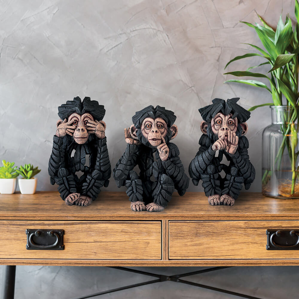 Edge three wise baby chimp sculptures styled display – includes SKU EE6013033