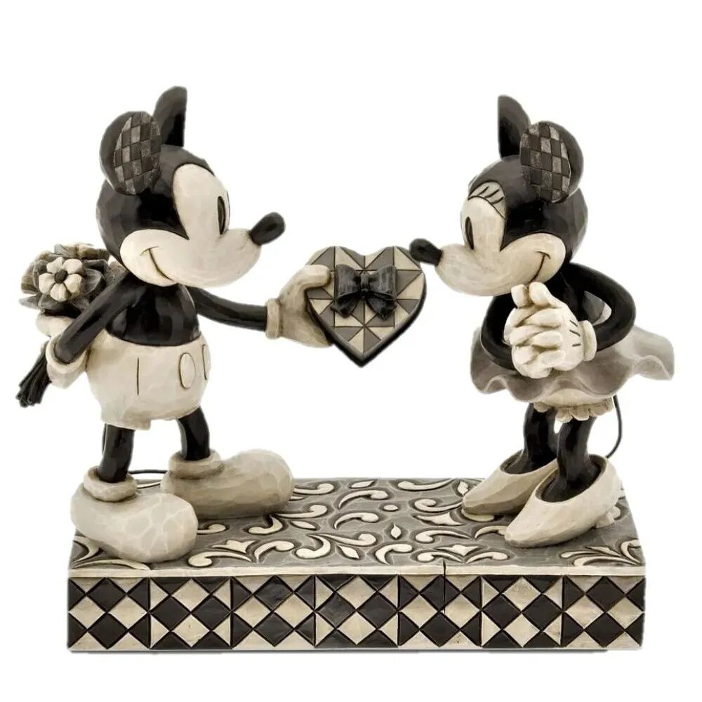 Jim Shore Mickey and Minnie Real Sweetheart black-and-white figurine front view