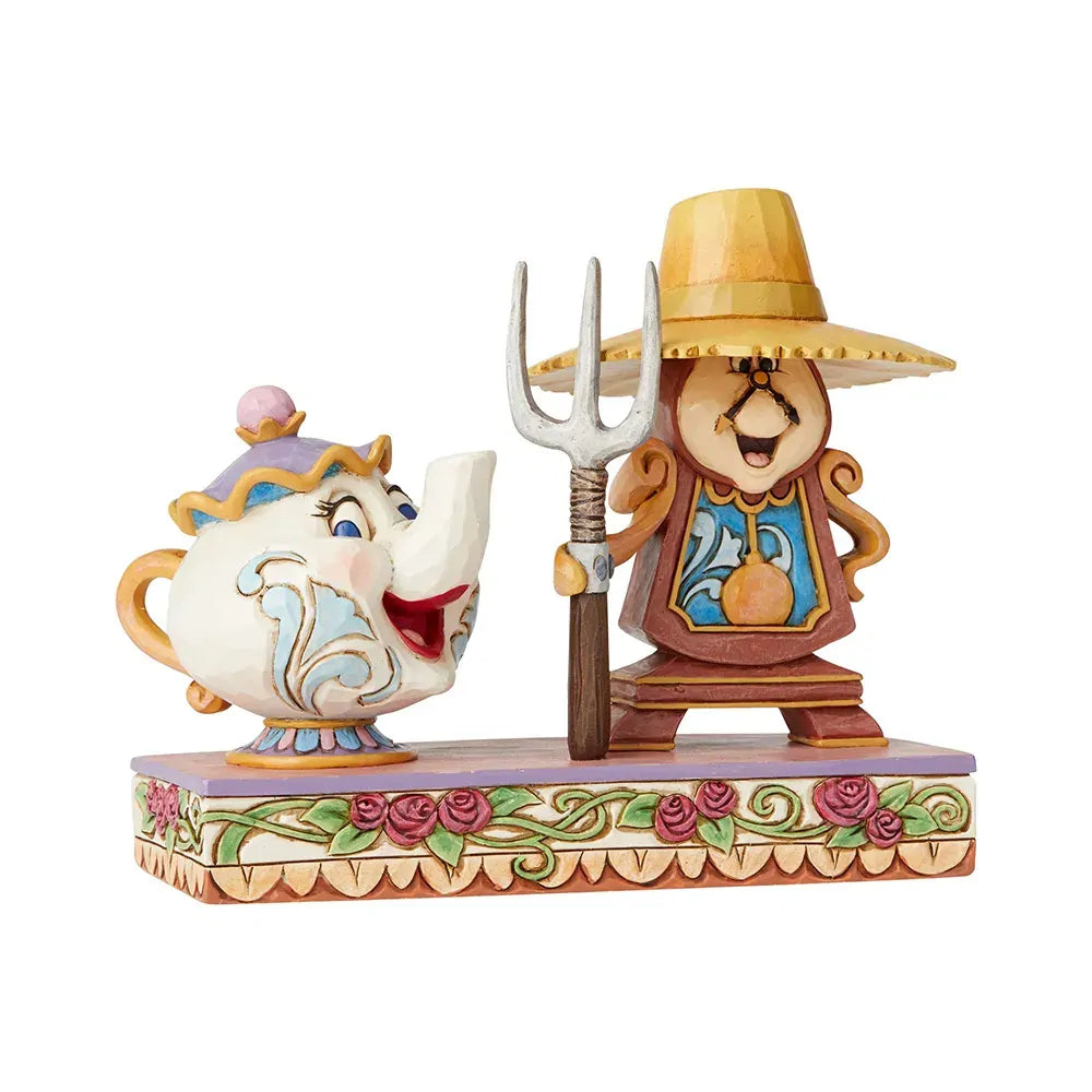 Jim Shore Mrs Potts and Cogsworth Workin Round the Clock angle view