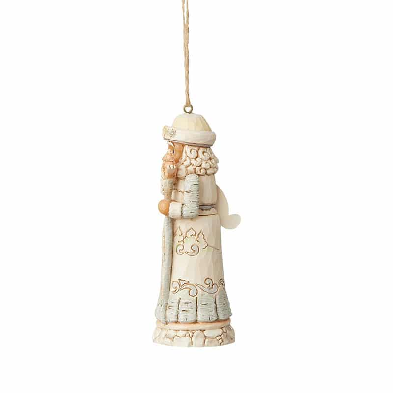 Jim Shore White Woodland Santa Nutcracker ornament back view