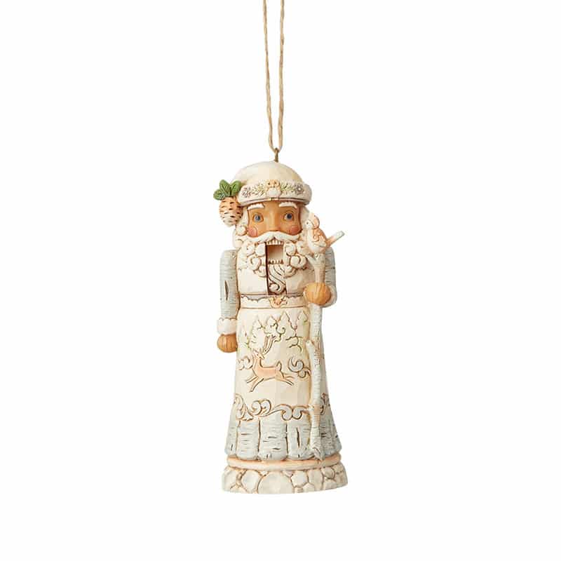 Jim Shore White Woodland Santa Nutcracker ornament detail view