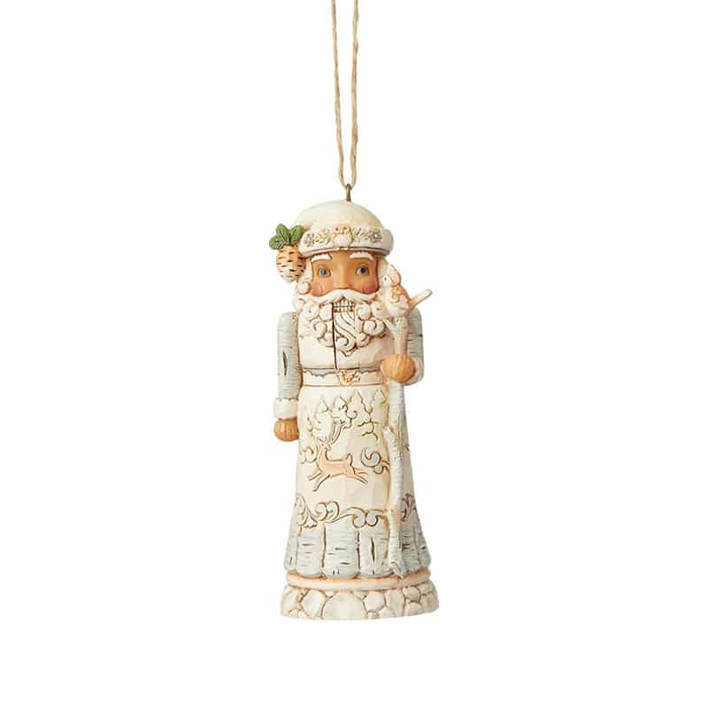 Jim Shore White Woodland Santa Nutcracker ornament front view