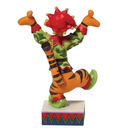 Side view of Tigger wearing an elf costume in the Ecstatic Elf figurine