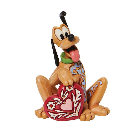Jim Shore Disney Pluto holding a decorated heart figurine, front view