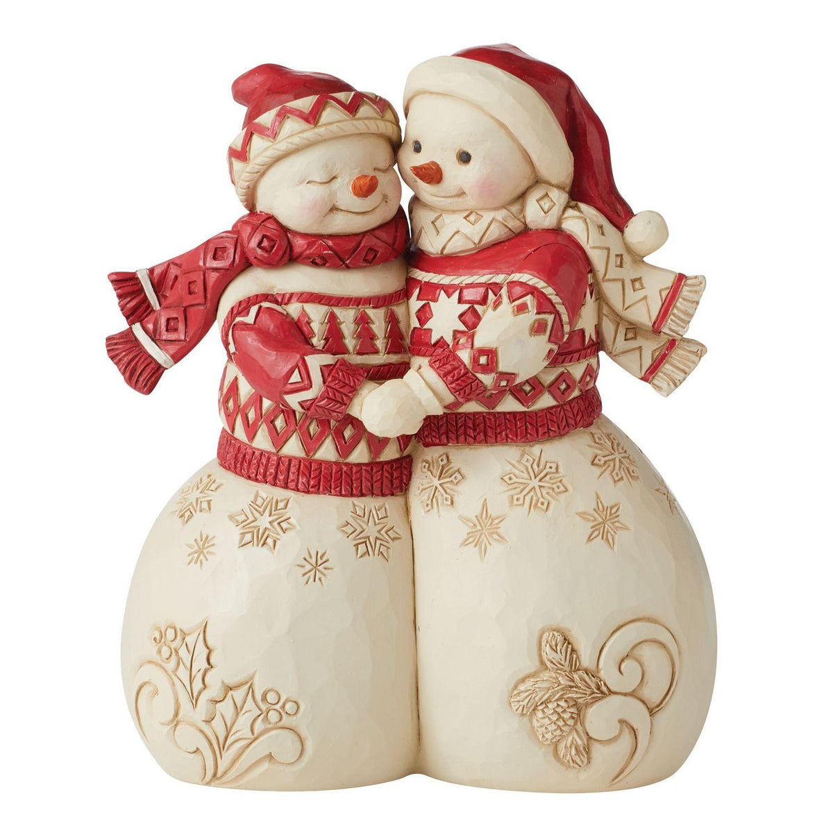 Nordic Noel snowman couple holding hands in winter clothing