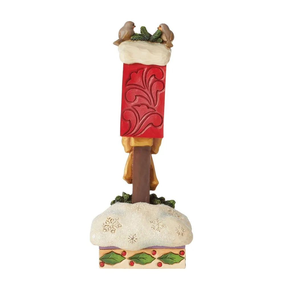Jim Shore European Robins on Postbox figurine detail view