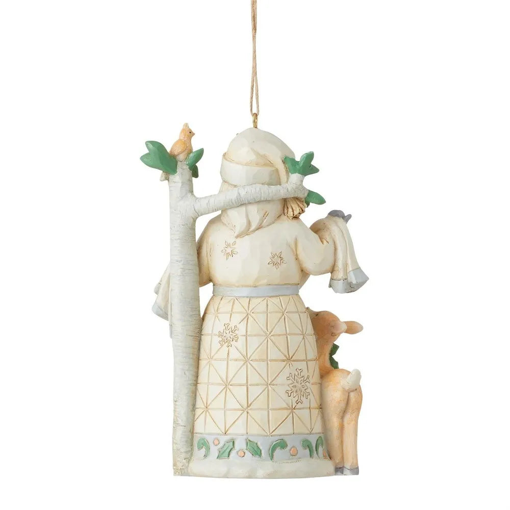 Jim Shore White Woodland Santa Noel hanging ornament rear view – SKU 6012027