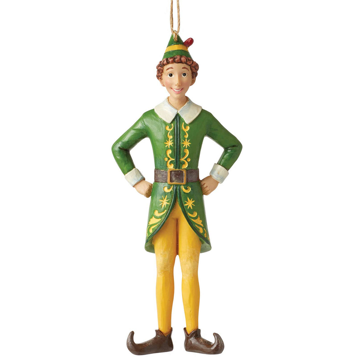 Front view of Buddy the Elf in classic hands-on-hips pose ornament