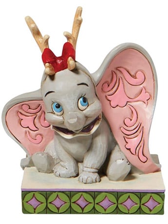 Jim Shore Disney Traditions Dumbo in reindeer antlers angled view