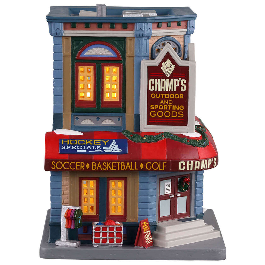 Lemax Champ’s Sporting Goods lighted building, side view – SKU 05652