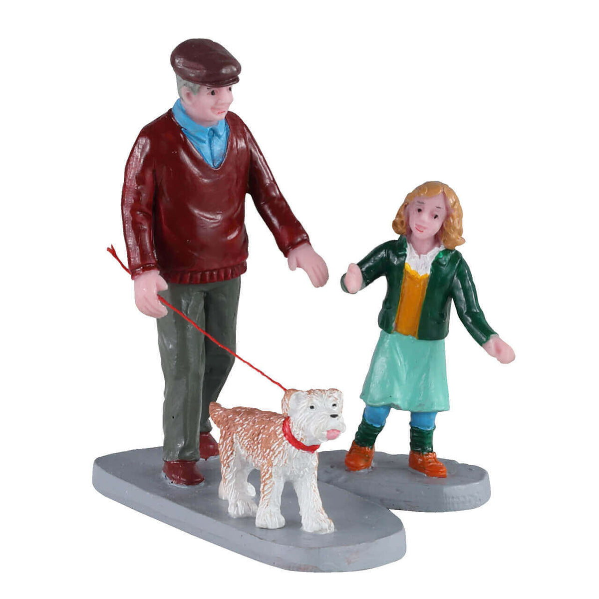 Lemax Afternoon Stroll figurines with grandfather, girl and dog