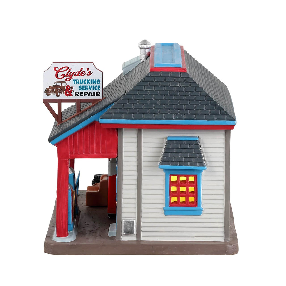 Lemax Clyde’s Trucking Service & Repair lighted building, rear view – SKU 35054
