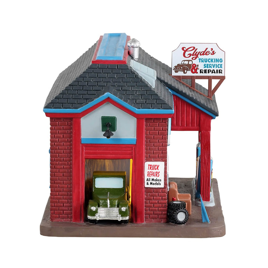 Lemax Clyde’s Trucking Service & Repair lighted building, side view – SKU 35054