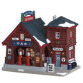 Lemax Big Pine Gas Station lighted building, front view – SKU 75205