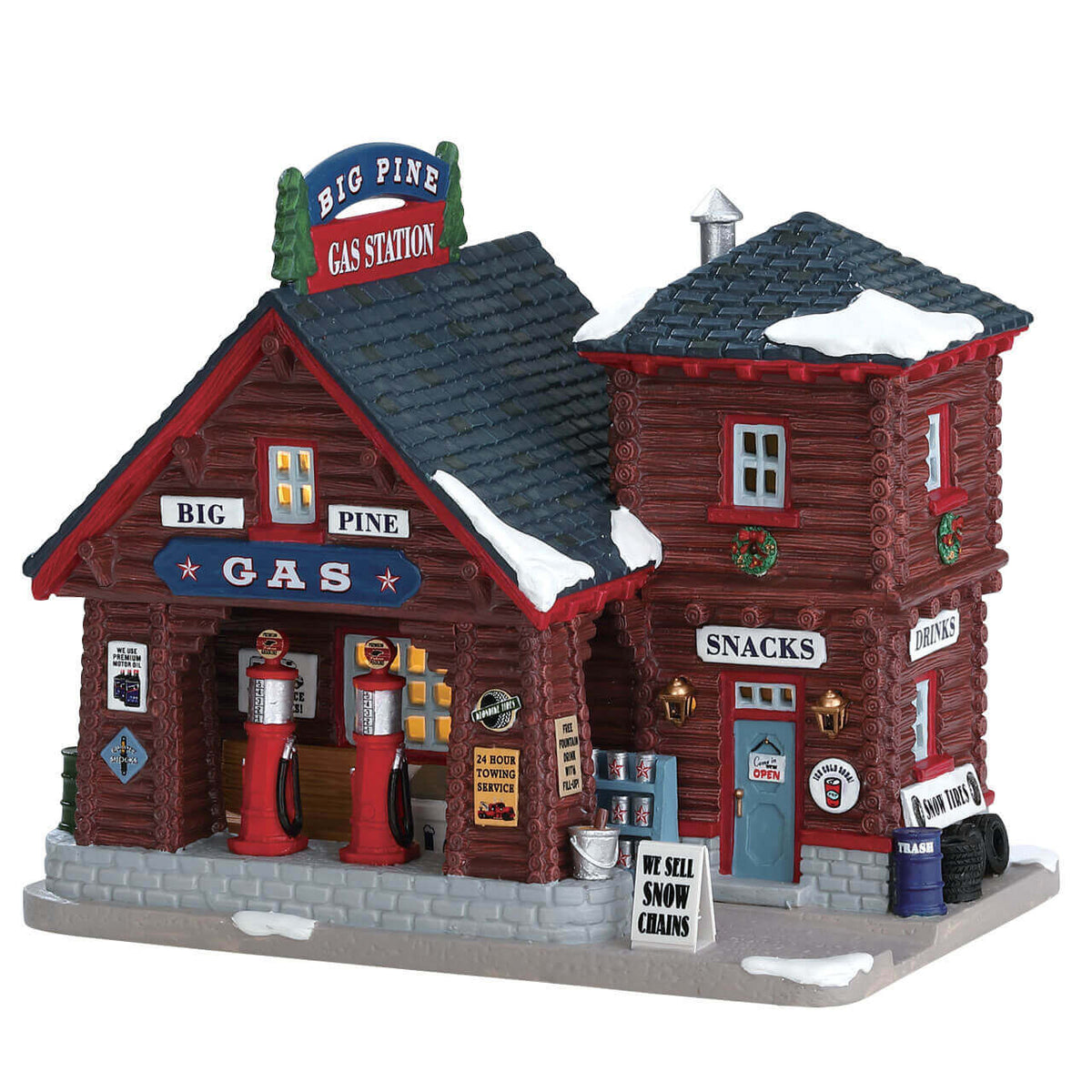 Lemax Big Pine Gas Station lighted building, front view – SKU 75205