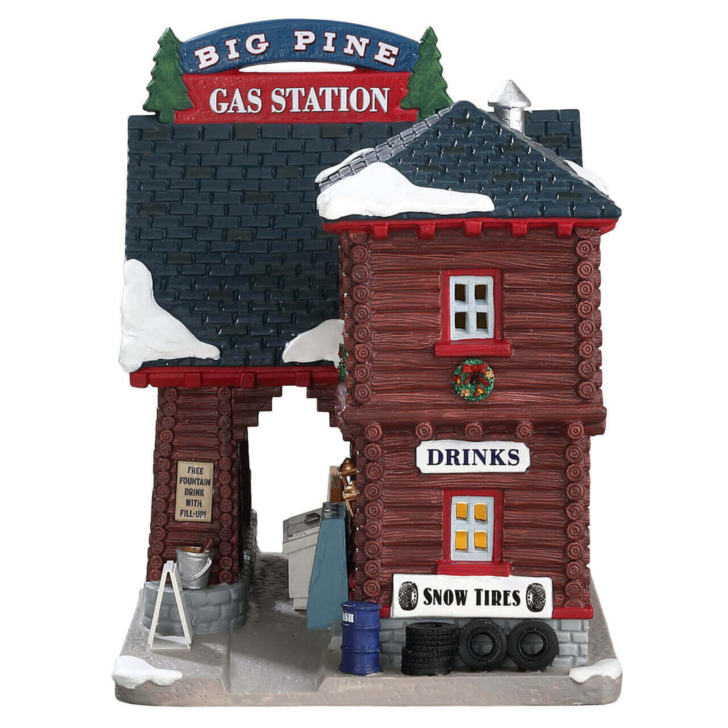 Lemax Big Pine Gas Station lighted building, side view – SKU 75205